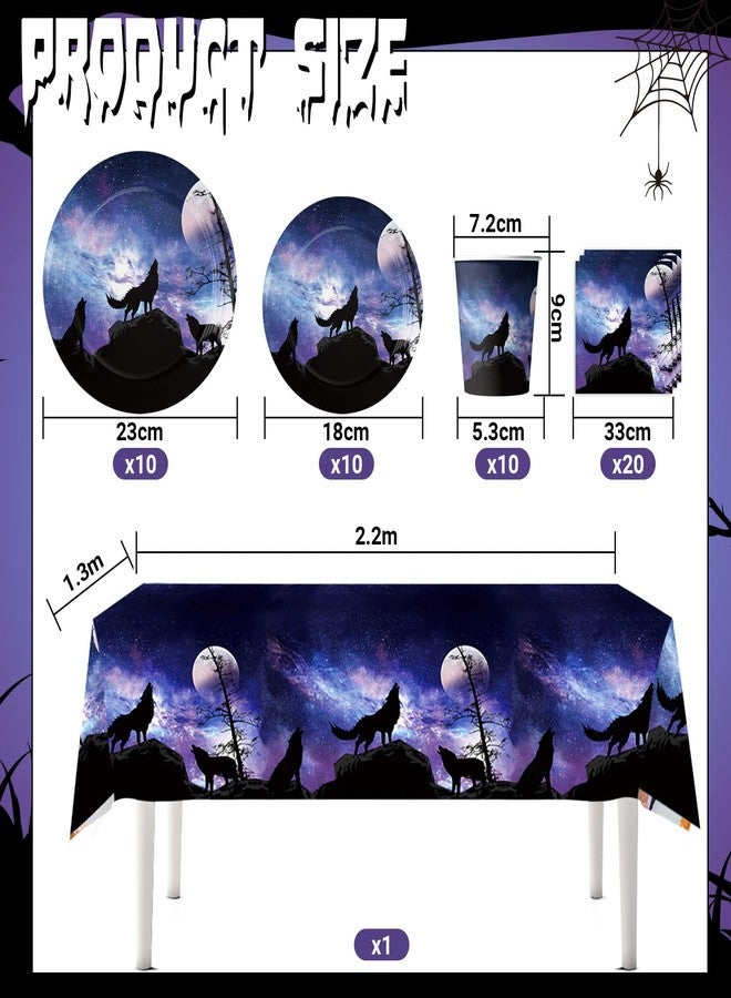 Bolsome 95Pcs Wolf Party Supplies Serves for 10 Guests, Wolf Plates Napkins Paper Cups Tablecloth Banner Balloons Cake Toppers for Boys Girls for Galaxy Wolf Birthday Party Decorations - Image 2
